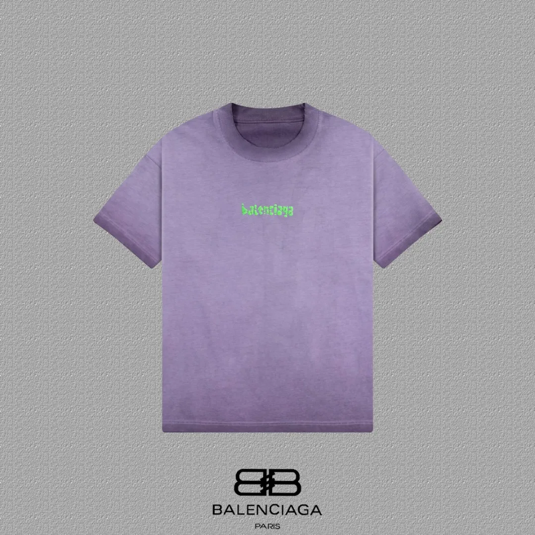 P90✨🔥 [balenciaga] 2026FW Paris luminous letter short-sleeved T-shirt Premium 26s double yarn 300g fabric, washed and sprayed with old and frayed craftsmanship Color: washed brown, washed Purple, washed Gray Size: S M L XL 2XL